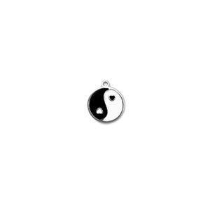 Roestvrij stalen (RVS) Stainless steel bedels rond Yin & Yang Silver-black-white