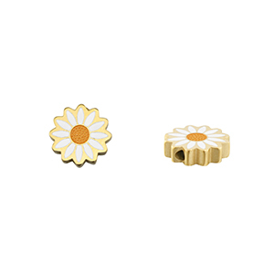 Roestvrij stalen (RVS) Stainless steel kralen madelief Gold-white