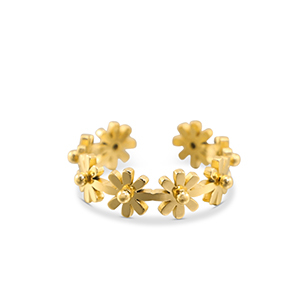 Roestvrij stalen (RVS) Stainless steel ringen bloem Gold