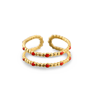 Roestvrij stalen (RVS) Stainless steel ringen stippen Gold-red