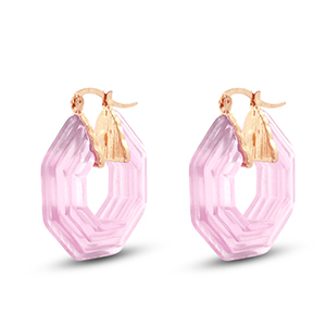 Trendy resin oorbellen hexagon Gold-transparent pink
