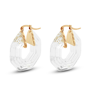Trendy resin oorbellen hexagon Gold-transparent