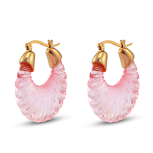 Trendy resin oorbellen ovaal Gold-transparent pink