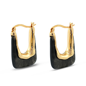Trendy resin oorbellen rechthoek Gold-transparent black