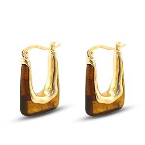 Trendy resin oorbellen rechthoek Gold-transparent golden brown