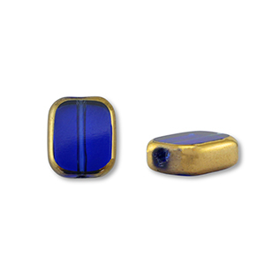 Glaskralen rechthoek Blue transparent-gold