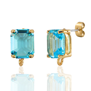 Oorbellen / oorstekers van Crystal Glass met oogje rechthoek Blue-gold