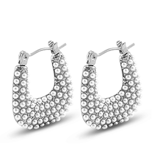 Roestvrij stalen (RVS) Stainless steel oorbellen / oorstekers met imitatie parels Silver