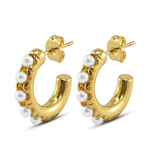 Roestvrij stalen (RVS) Stainless steel oorbellen / oorstekers met imitatie parels Gold