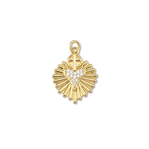 Brass TQ metaal bedels hart met kruis Gold