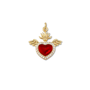 Brass TQ metaal bedels hart met vleugels Gold-red