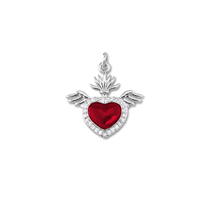 Brass TQ metaal bedels hart met vleugels Silver-red
