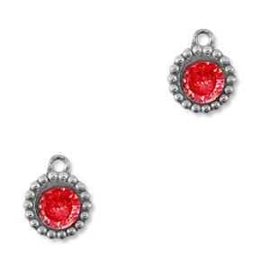 Roestvrij stalen (RVS) Stainless steel bedels zirkonia rond Silver-red