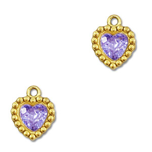 Roestvrij stalen (RVS) Stainless steel bedels zirkonia hart Gold-purple