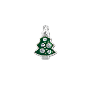 Bedels metaal zirkonia kerstboom Zilver-groen