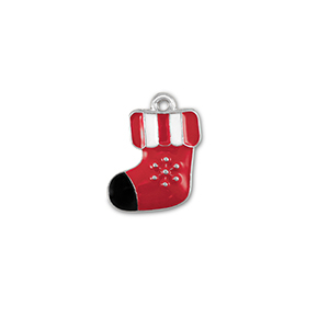 Bedels metaal kerstsok Zilver-rood-wit-zwart