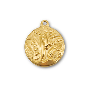 Roestvrij stalen (RVS) Stainless steel bedels rond met plant Gold