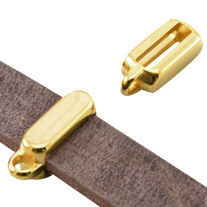 DQ metaal schuiver met oog rechthoek (voor DQ leer plat 10mm) Goud (nikkelvrij)