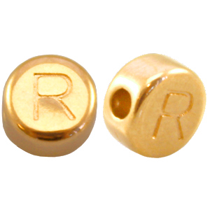 DQ metalen letterkraal R Goud (nikkelvrij)