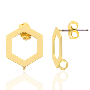 Onderdelen DQ metaal earpin vijfhoek met oogje Goud (nikkelvrij)
