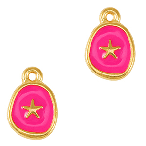 Bedels DQ metaal zeester Goud-neon fuchsia pink (nikkelvrij)