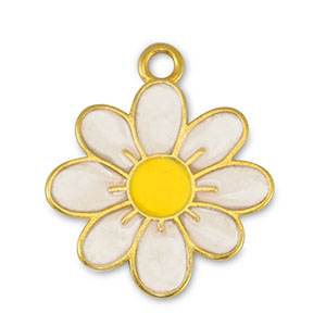 Bedels DQ metaal bloem Pearl White-Yellow-Goud (nikkelvrij)