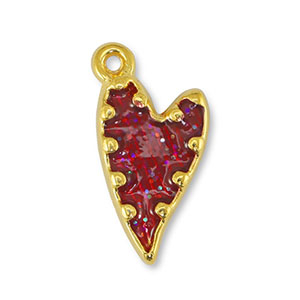 Bedels DQ metaal hart Glitter Red-Goud (nikkelvrij)