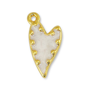 Bedels DQ metaal hart Pearl White-Goud (nikkelvrij)