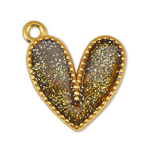 Bedels DQ metaal hart Glitter Topaz-Goud (nikkelvrij)