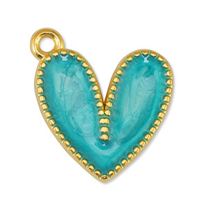 Bedels DQ metaal hart Pearl Turquoise-Goud (nikkelvrij)