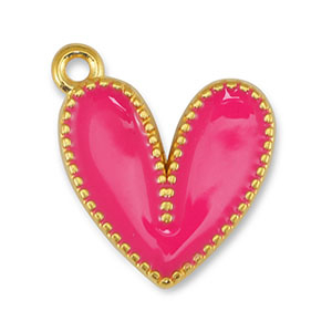 Bedels DQ metaal hart Fuchsia-Goud (nikkelvrij)