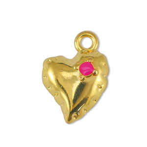 Bedels DQ metaal hart Fuchsia-Goud (nikkelvrij)