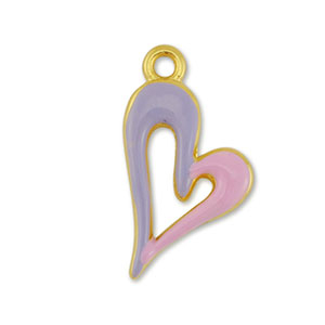 Bedels DQ metaal hart Goud-lilac purple-light pink (nikkelvrij)