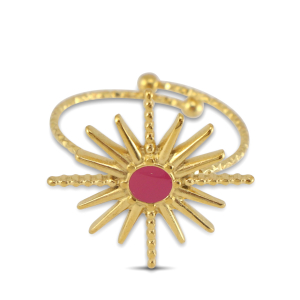 Roestvrij stalen (RVS) Stainless steel ringen enamel ster Gold-dark pink