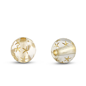 Acryl kralen rond met sterren Transparent-gold