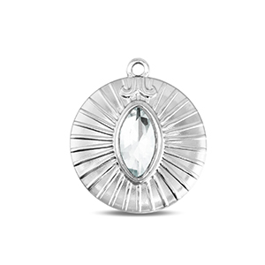 BY31&reg; Roestvrij stalen (RVS) Stainless steel bedels rond Silver-crystal