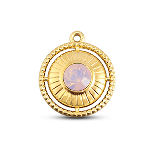BY31&reg; Roestvrij stalen (RVS) Stainless steel bedels rond met ring Gold-soft pink opal