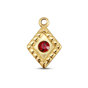 BY31&reg; Roestvrij stalen (RVS) Stainless steel bedels ruit Gold-ruby red