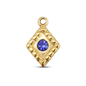 BY31&reg; Roestvrij stalen (RVS) Stainless steel bedels ruit Gold-sapphire blue