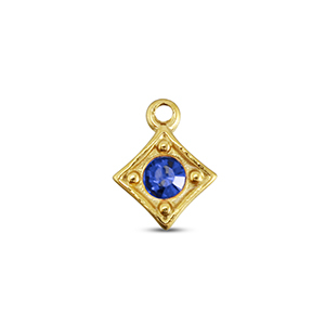 BY31&reg; Roestvrij stalen (RVS) Stainless steel bedels ruit Gold-sapphire blue