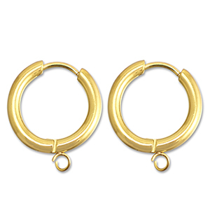 Roestvrij stalen (RVS) Stainless steel oorbellen creolen met oogje 17mm Gold