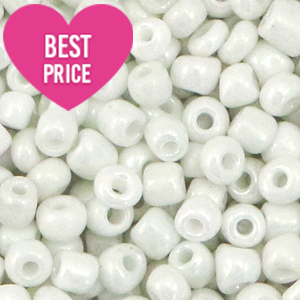 Glaskralen Rocailles 6/0 (4mm) Bright white pearl