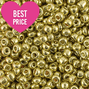 Glaskralen Rocailles 8/0 (3mm) Metallic shine yellow gold