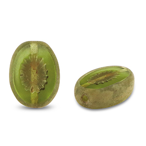 Czech kralen TCB kiwi 14x10mm Transparent olive green-brown