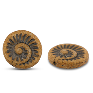 Czech kralen fossil shell 18mm Camel brown-anthracite