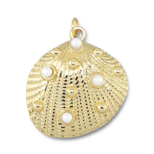 Brass TQ metaal bedels schelp met parels Gold-white