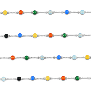Roestvrij stalen (RVS) Stainless steel onderdelen jasseron agaat rond Silver-multicolour