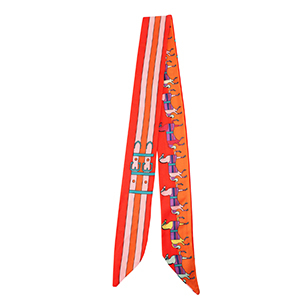 Bandana sjaal met paard/rechte lijnen Red-pink-orange