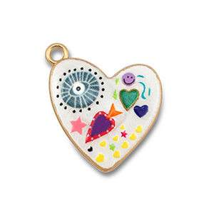 Bedels metaal met enamel hart White-multicolour-gold