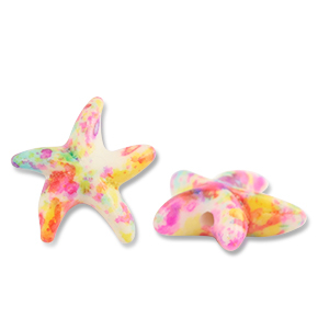 Kralen keramiek zeester Off white-pink-yellow-blue